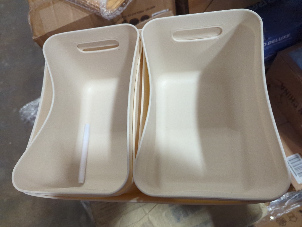 Suzile 6 Packs Plastic Storage Bins with Bamboo Lids Christmas Stackable Storage Containers for Xmas Decoration Ornaments Document Paper Organizing, with Labels and Marker(Multiple Size)