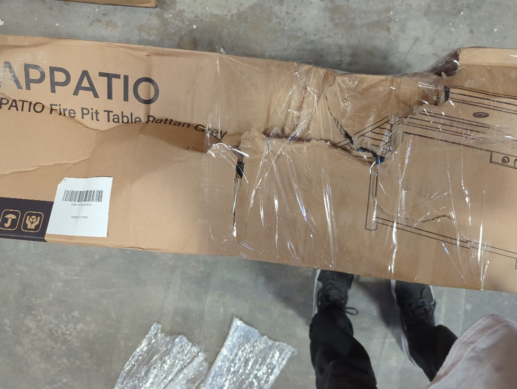 Fire Pit Table, HAPPATIO 42inch 50000 BTU Propane Fire Pit with Mental Fence Table Top, Lid, Black Glass Rock, CSA Safety Certified for Patio Balcony Backyard (Gray)