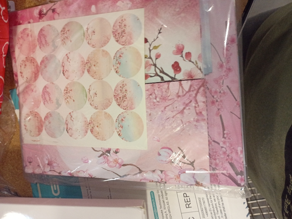 TaoBary 160 Pcs Stationery Paper Set 50 Double Sided Stationery Papers with 50 Matching Envelopes and 60 Round Dot Sticker, 10 Design(Cherry Blossom,5.5 x 8.25 Inch)