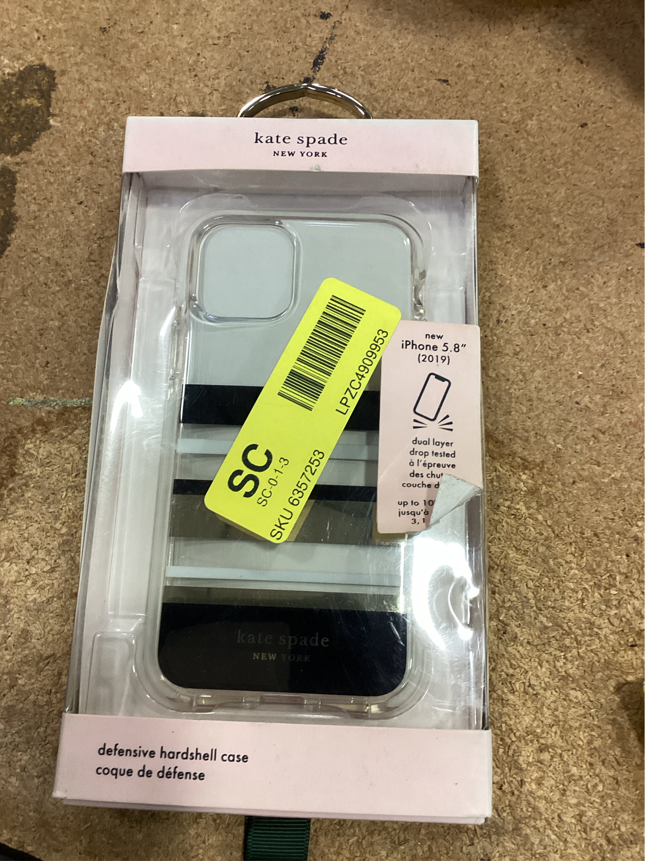 kate spade new york Defensive Hardshell Case (1-PC Comold) for iPhone 11 Pro, Park Stripe Gold Foil/Black/Cream/Cream Bumper/Clear