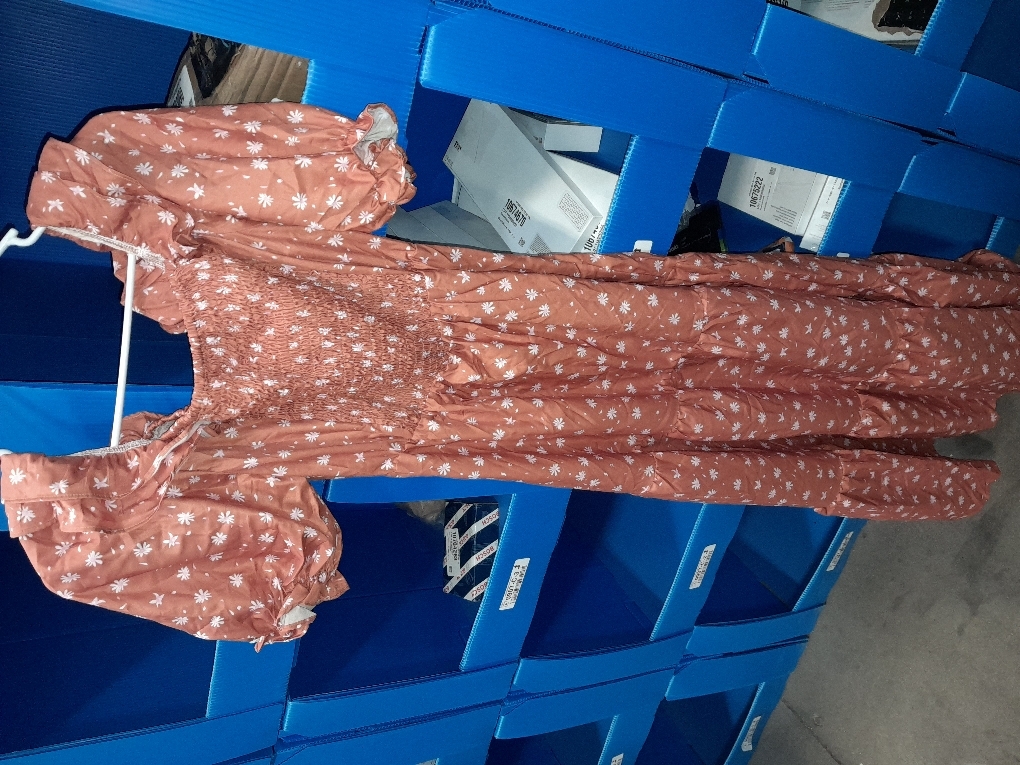 Rooscier Women's Floral Print Ruffle Shirred Swing Puff Short Sleeve Elegant Maxi Dress size medium