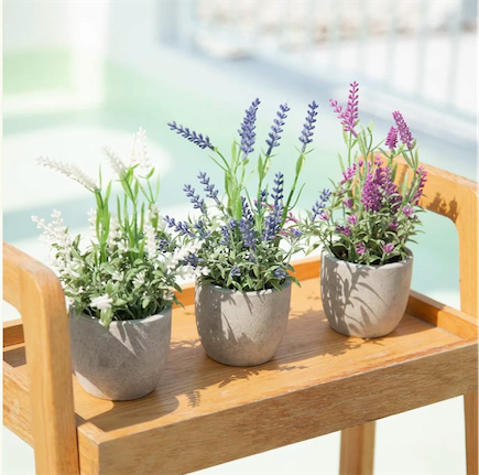 Velener Artificial Lavender Flowers(Pink/White/Purple), Small Fake Lavender Plants Pot Set of 3 - Faux Lavender Flowers for Farmhouse/Home