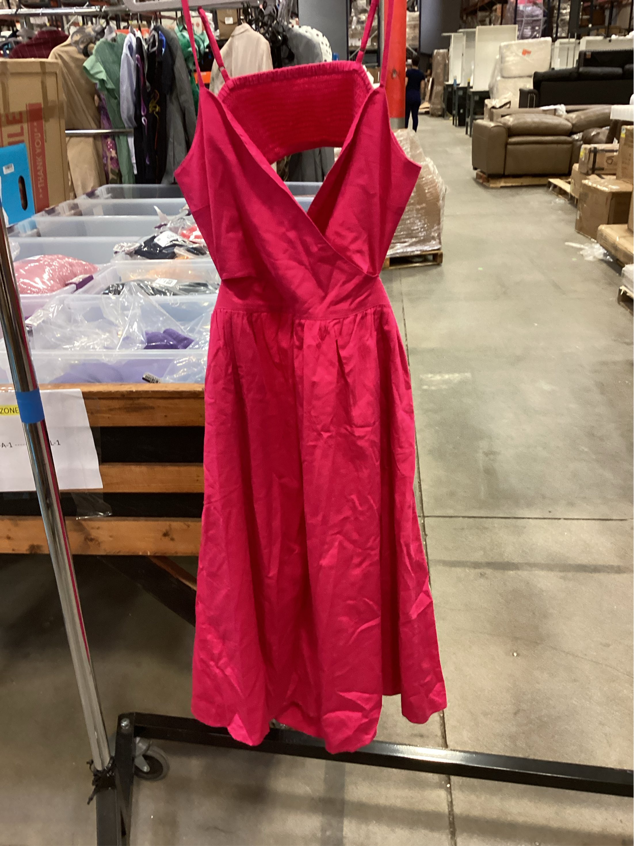 SIZE LARGE The Drop Women's Makenna Strappy Cross-Front Smocked-Back Midi Dress