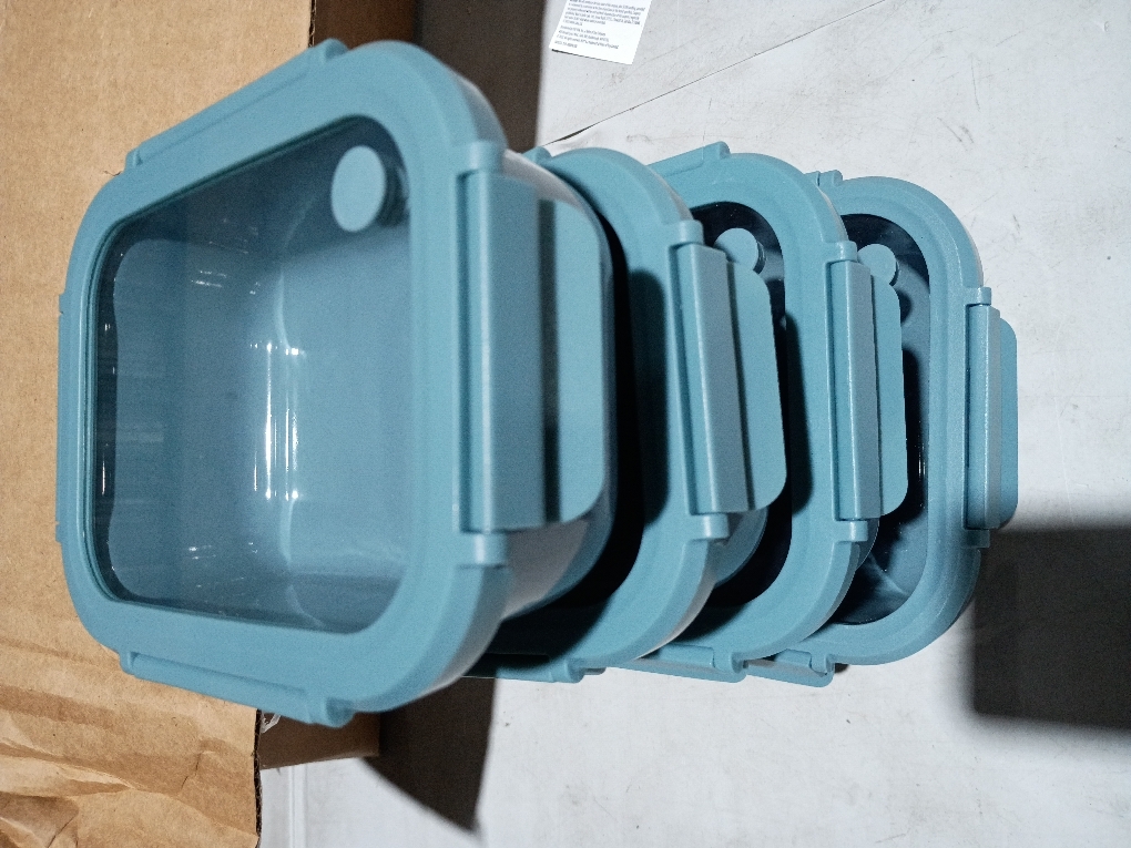 Safdie Ceramic Food Storage Set, 4 Containers with Glass Lids, Leak-Free Kitchen Containers (Blue)