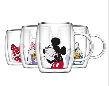 JoyJolt Disney Peek-a-Boo 13.5 oz Double Wall Glass Mug, Set of 4