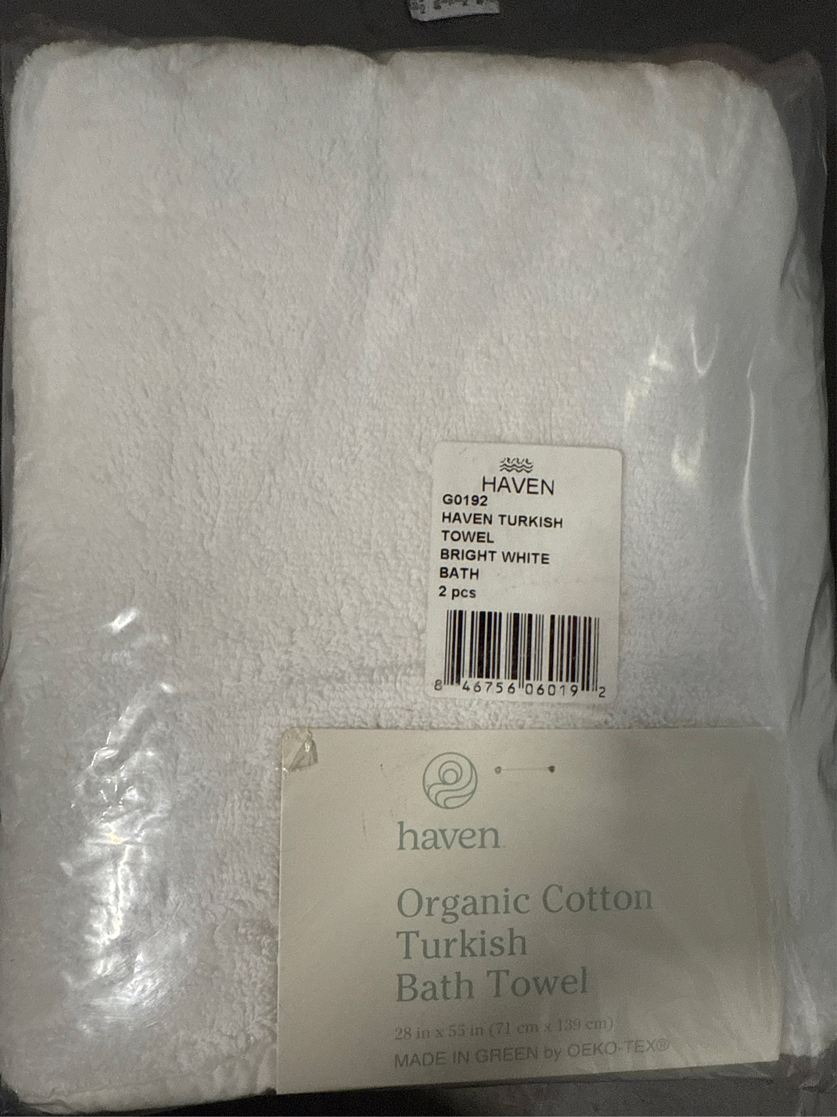 Haven Turkish Cotton Bath Towel in Bright White - set of 2