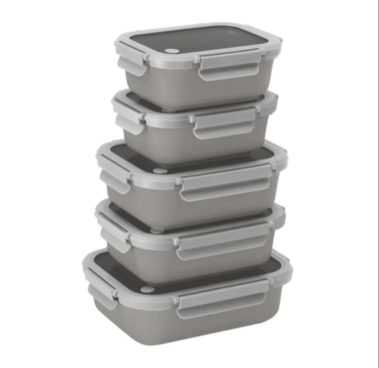 Safdie Ceramic Food Storage Set, 5 Containers with Glass Lids, Leak-Free Kitchen Containers Taupe
