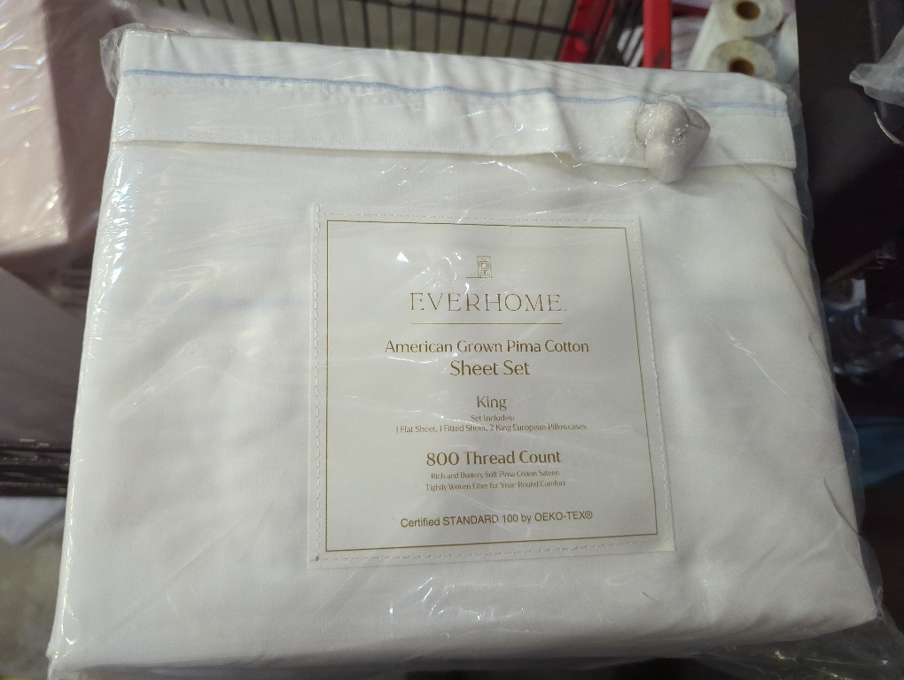 Everhome PimaCott Sateen Embroidered 800-Thread-Count King Sheet Set in White/Sky