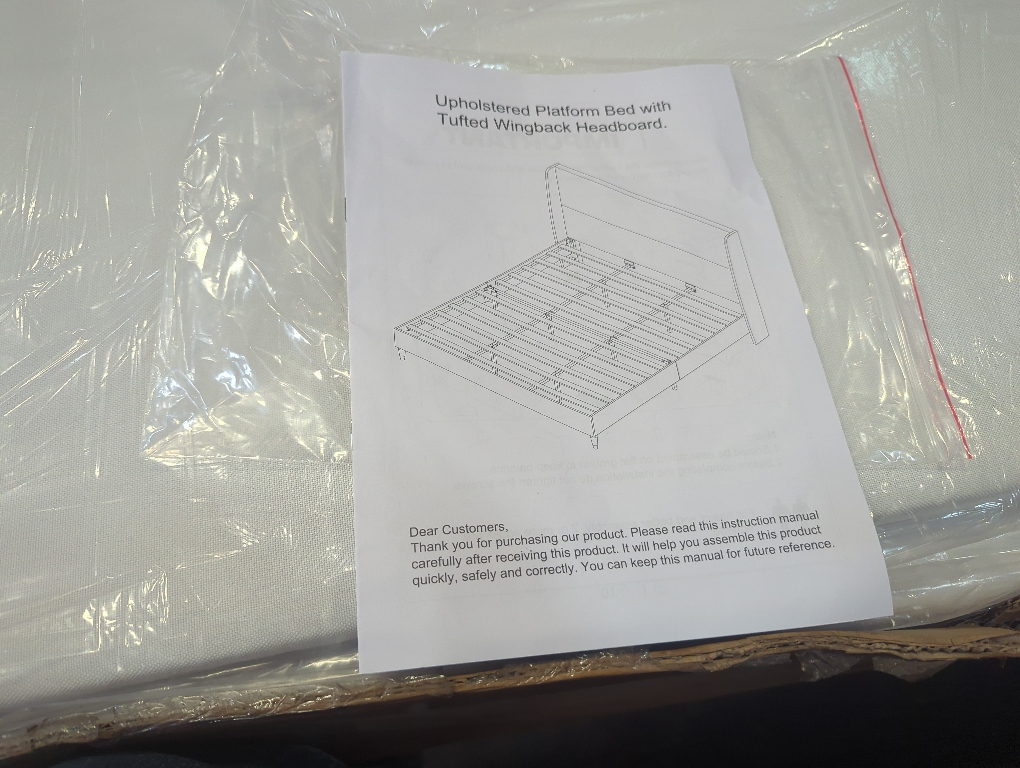 Size king Color White upholstered platform bed with tufted wingback