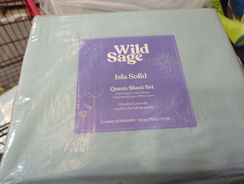 Wild Sage Brushed Cotton Percale 300-Thread-Count Queen Sheet Set in Strato Blue