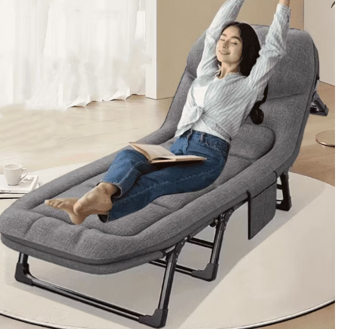 AORAN 8-Leg Heavy-Duty Folding Camping Cot, Padded Portable Lounge Chair with Adjustable Recline,