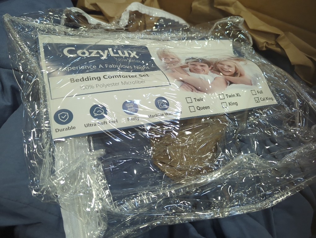 Size Cal king Color Blue CozyLux Grayish Blue Queen Comforter Set, 3  Dusty Blue Solid Breathable Quilted Bedding Sets, Luxury Soft Fluffy Bed Set with Down Alternative Comforter All Season