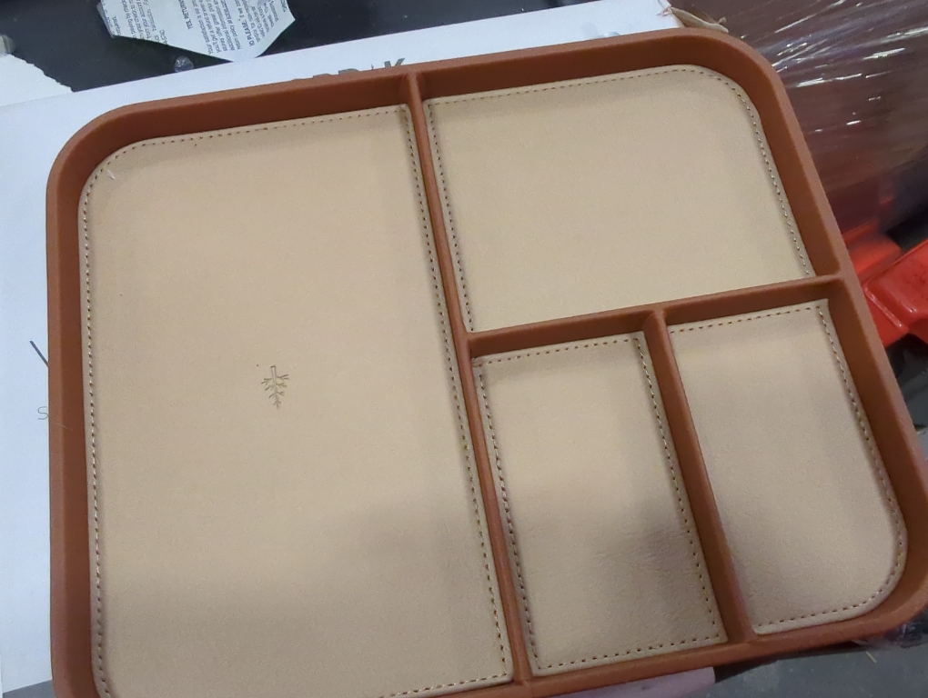 Nordik Leather Valet Tray - Sand Brown - Premium Vegan Leather Stylish and Organised Nightstand Tray for Men - EDC Catchall Tray for Keys, Watch, Wallet, Jewellery - Modern Bedside Caddy