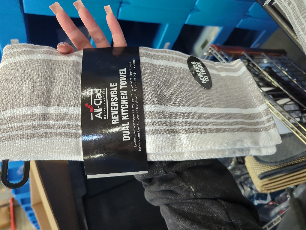 All-Clad Striped Dual Kitchen Towel in Titanium 2 pack