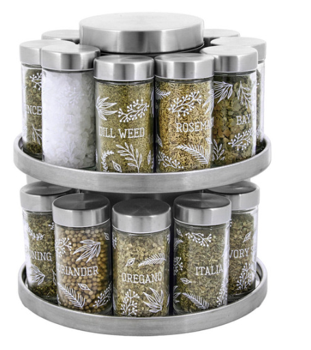 Kamenstein 20 Jar Revolving Spice Rack with Integrated Tool Caddy