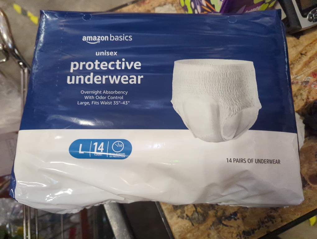 Amazon Basics Unisex Protective Underwear, Overnight Absorbency, Large, 14 Count, (1 Pack of 14)