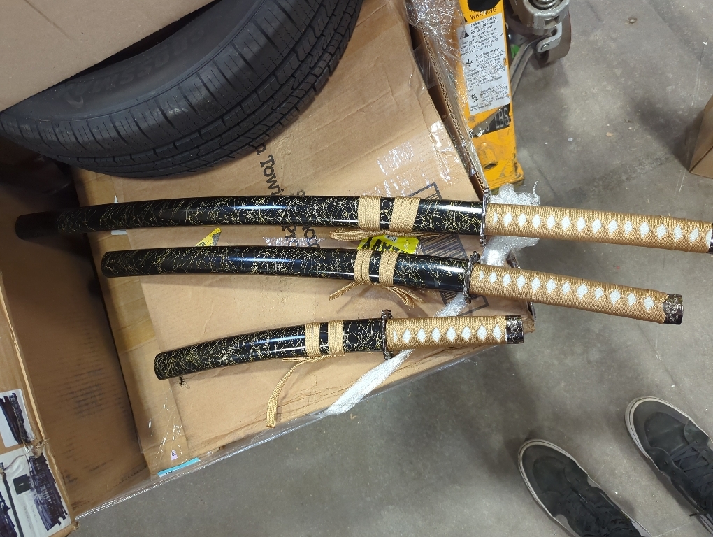 Pack of 3- Japanese Katana Hand cast Sharp 1065 Carbon Steel Katana Sword Real Black, Dragon Totem Hand Guard, Display Sword Stand