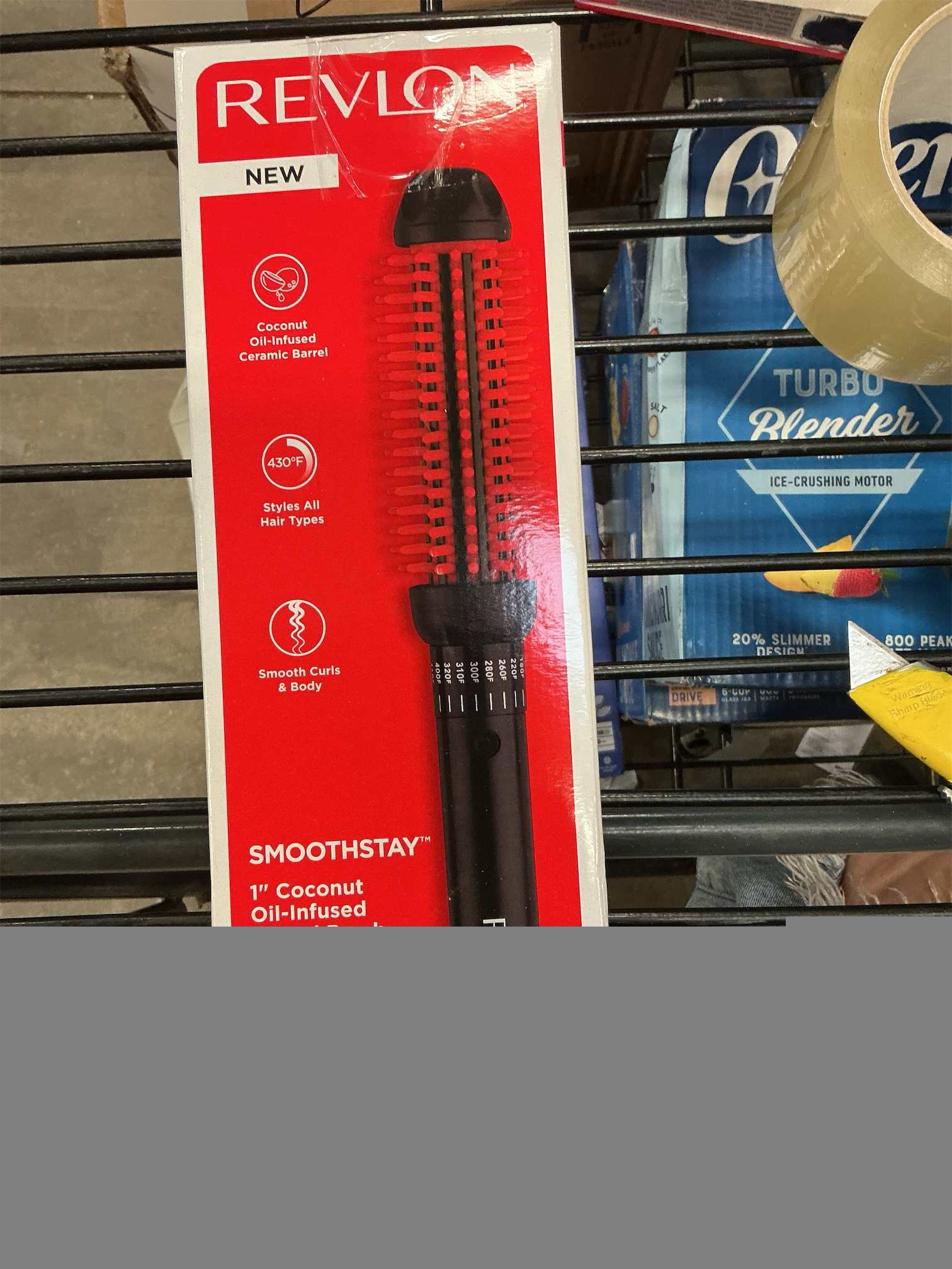 REVLON New and Improved SmoothStay Coconut Oil-Infused Heated Hair Styling Brush | 1” Barrel for Voluminous, Shiny Results (Black/Red)