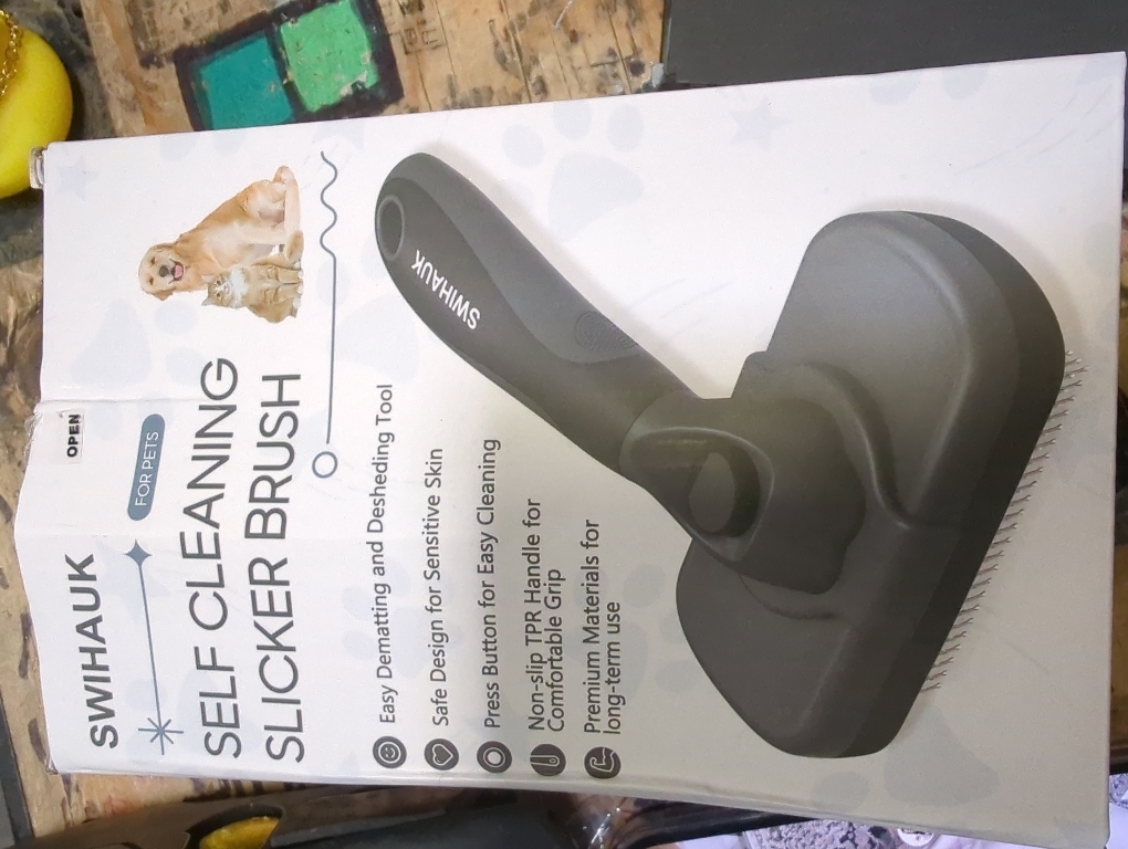 Swihauk Self Cleaning Slicker Brush - Skin Friendly for Dogs & Cats, Deshedding Grooming Tool for Shedding Hair, Puppy Brush for Haired Pets