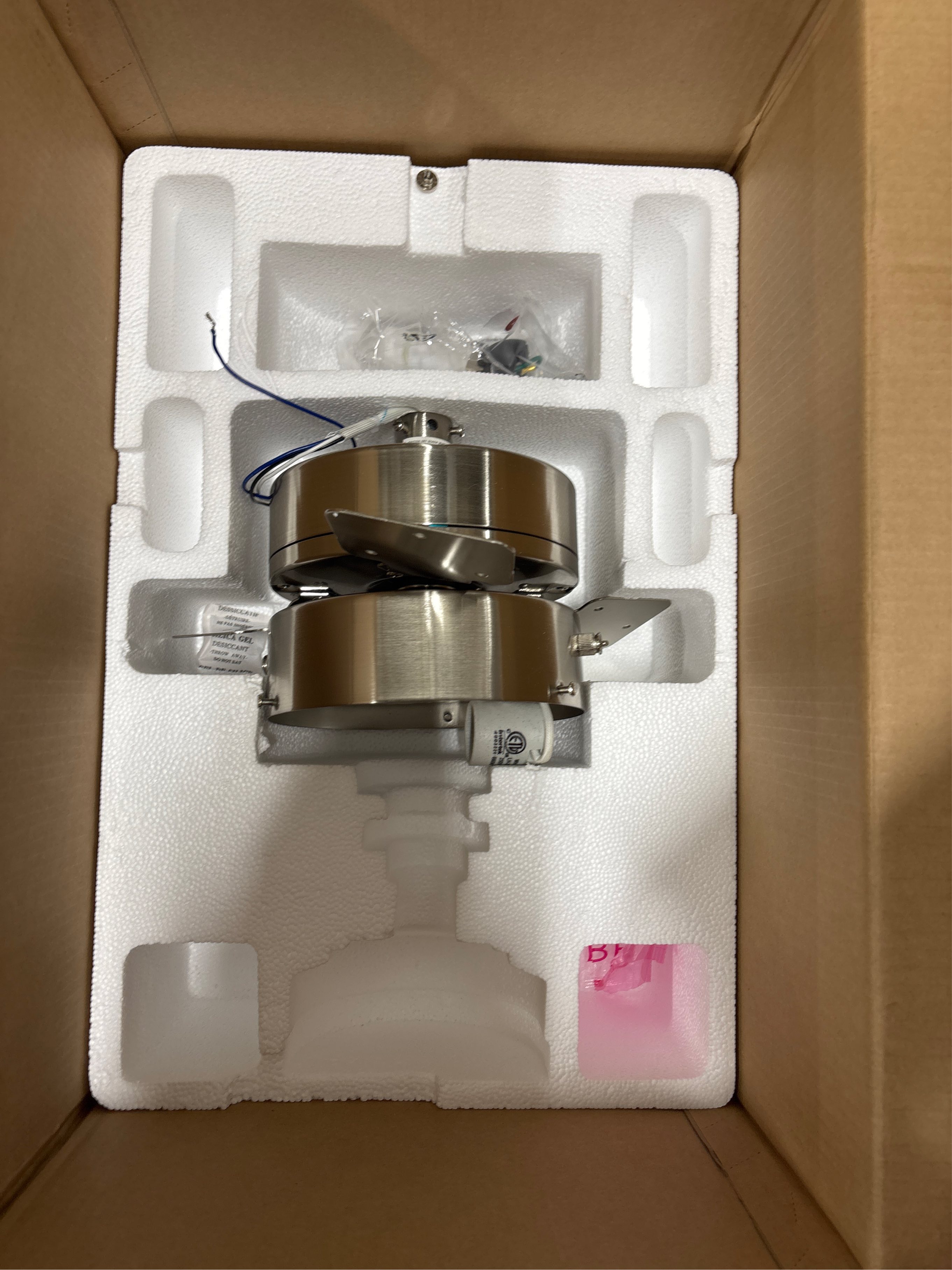 Harbor Breeze Vue 44-in Brushed Nickel LED Indoor Ceiling Fan (3-Blade) - missing parts, broken glass