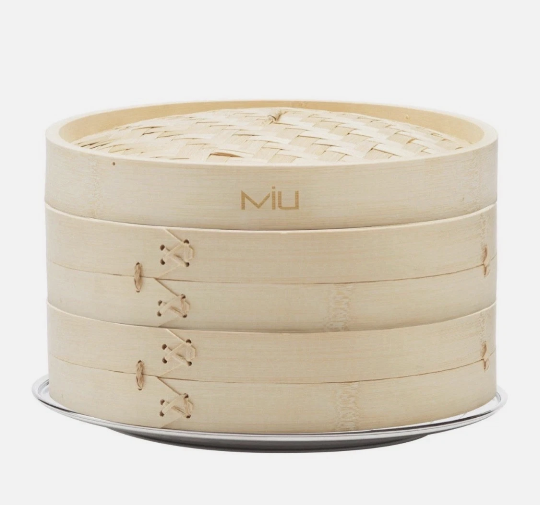 MIU 10 2-Tier Bamboo Steamer Basket 10 With Stainless Steel Ring Adapter
