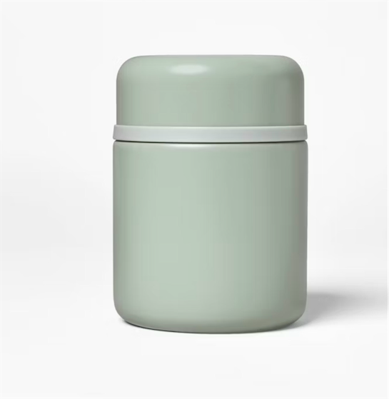 Pyrex® Simply Store® Tint 4pc & 13.5oz Double Walled Stainless Steel Vacuum Food Jar with Spoon Green & 8 Compartment Large Plastic Snack Bento Box Sage beige