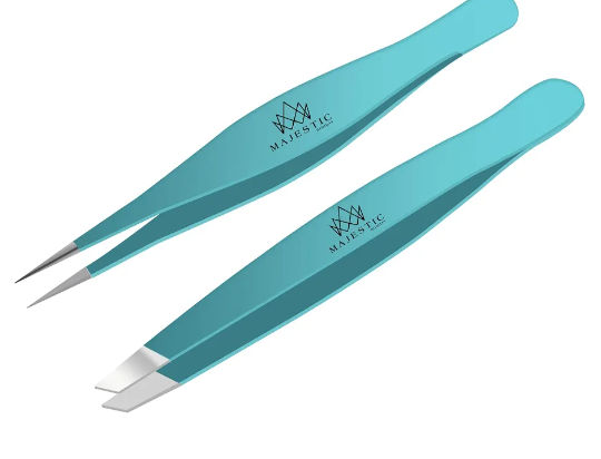 Majestic Bombay Fine Point   Slant Tweezers for Women and Men – Splinter Ticks, Facial, Brow and Ingrown Hair Removal–Sharp, Needle Nose, Surgical Tweezers Precision best tweezers for chin hair