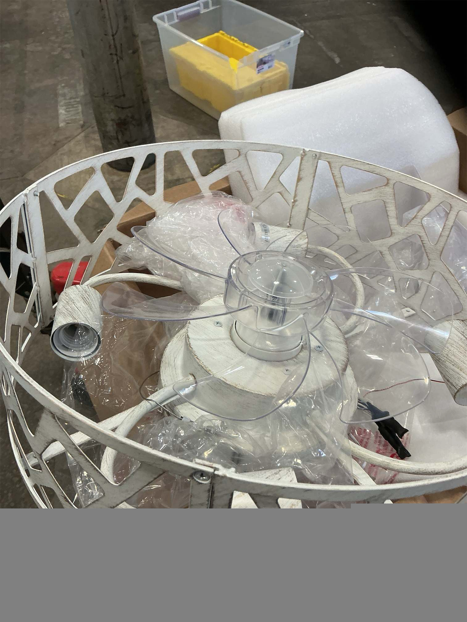 Flush Mount Fandelier Ceiling Fan with Lights and Remote, 18 inch Caged Ceiling Fan with Light Vintage White, Farmhouse Ceiling Fans for Bedroom, Kitchen, Living Room