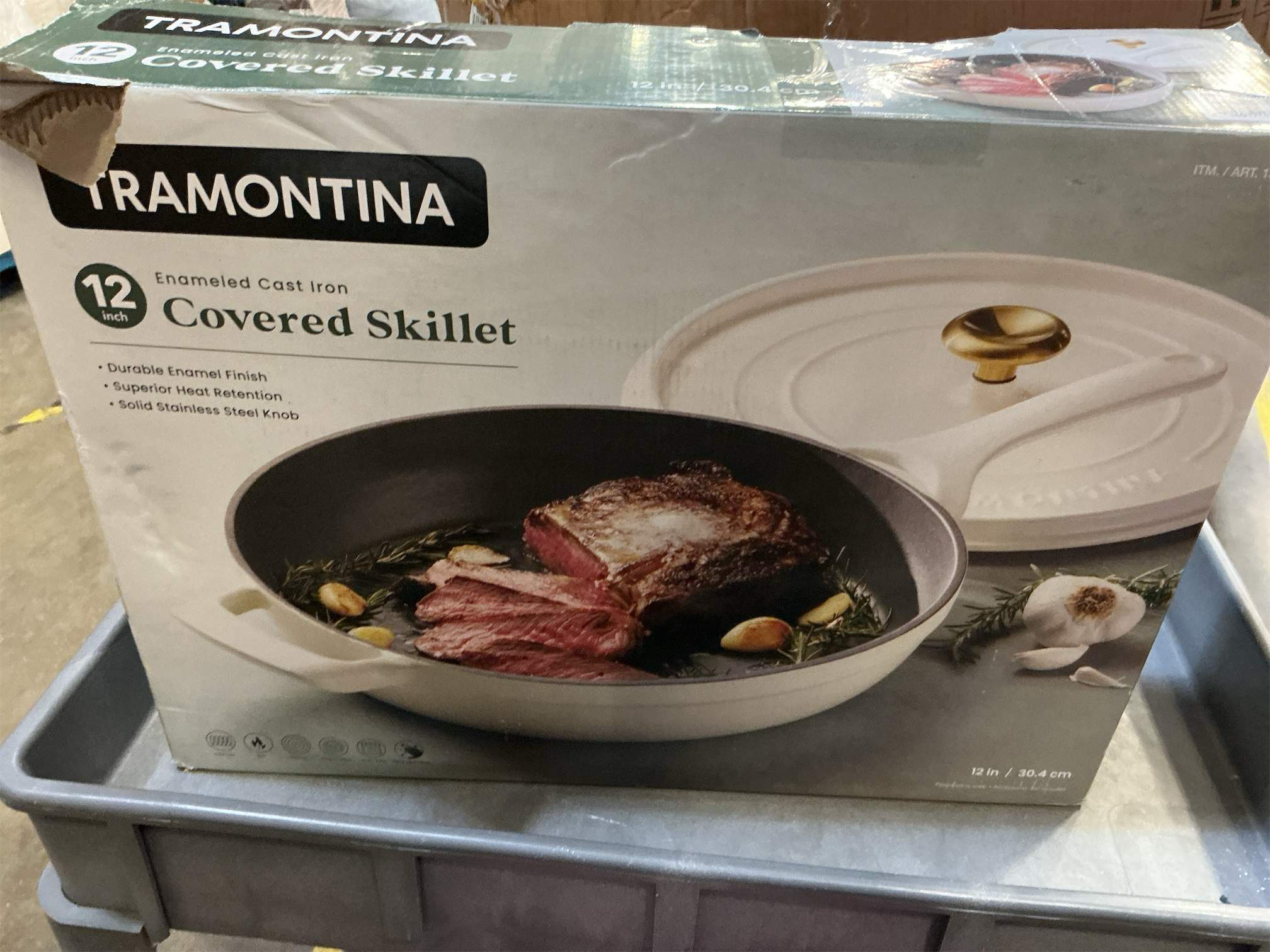 Tramontina Bestow Enameled Cast Iron Skillet with Lid, 12-inch Frying Pan, ‼️COLOR LATTE‼️