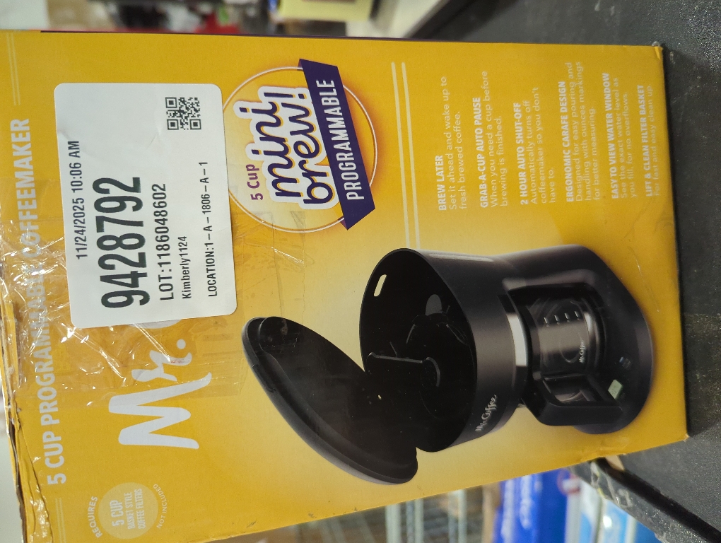 Mr. Coffee 5-Cup Programmable Coffee Maker Black: Drip Coffee Machine, Electric, Dishwasher-Safe, Paper Filter, 25 oz Capacity