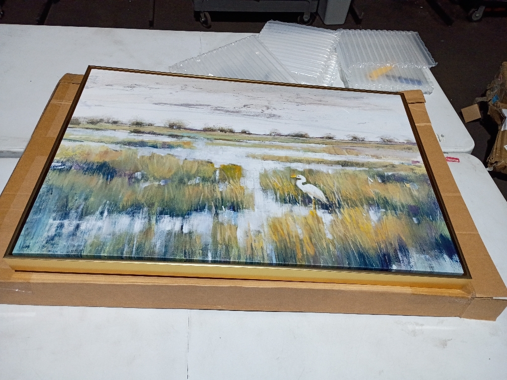 MUDECOR Extra Large Framed Canvas Print Wall Art Coastal Marsh Egret Landscape Tranquil Wetland Illustrations Decorative Multicolor for Bedroom