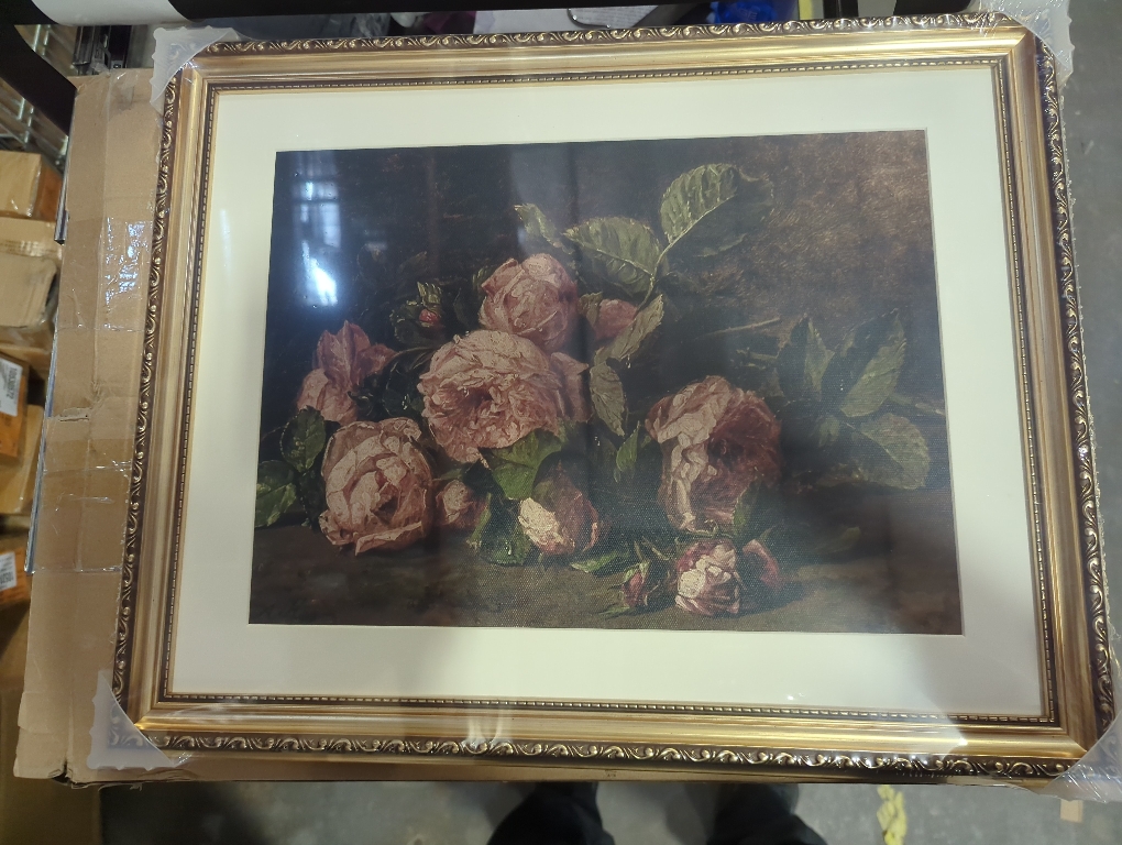 ARPEOTCY Vintage Gold Framed Wall Art, Retro Still life Pink Roses Canvas Prints Artwork with Antique Frame, Victorian Wall Paintings Decor for Living Room Gallery, 13x16 inch