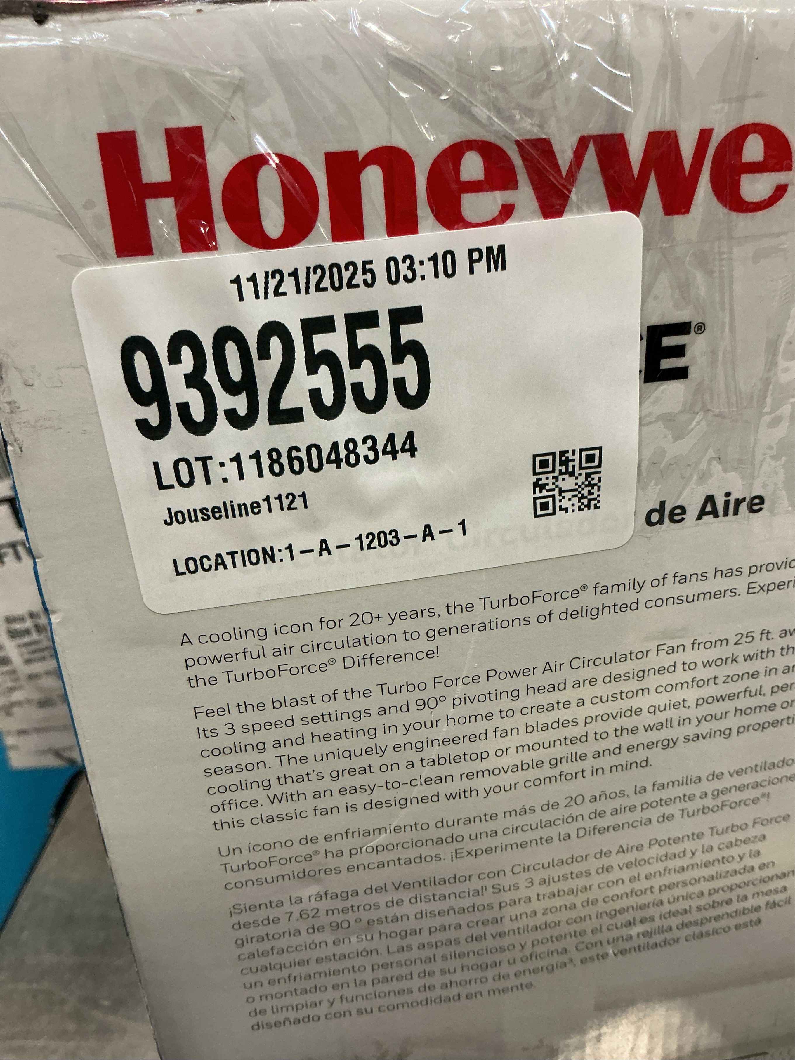 Honeywell TurboForce 11.3 in. H 3 speed Air Circulator Fan