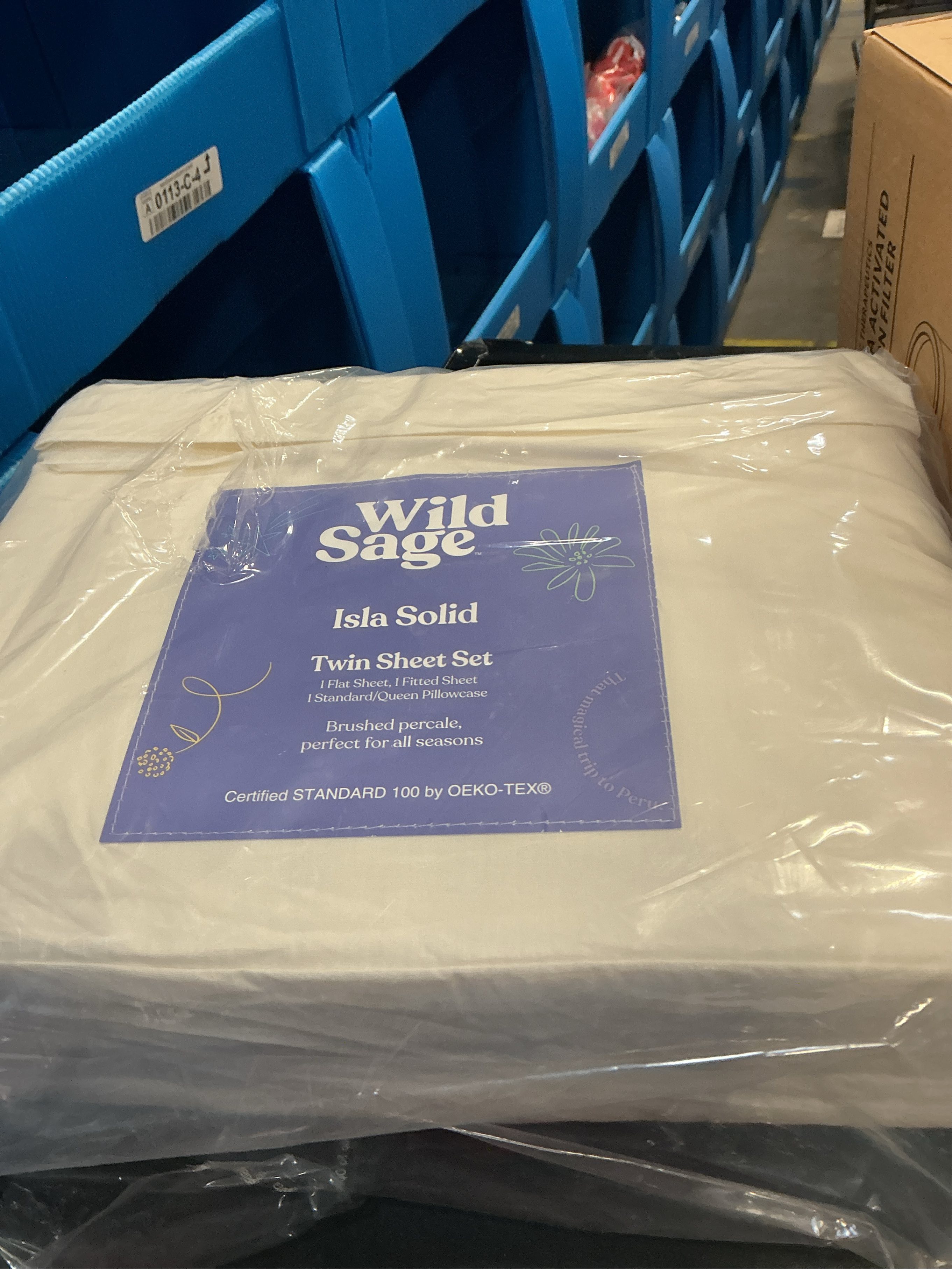 Wild Sage Brushed Cotton Percale 300-Thread-Count Twin Sheet Set in Coconut Milk