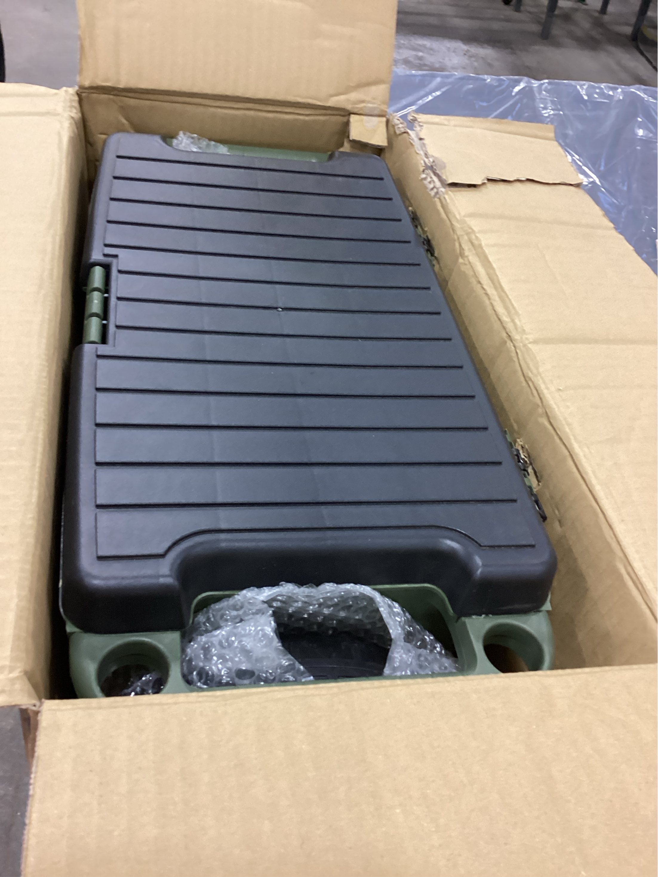 1.89 cu. ft. Green Plastic Rolling Garden Cart with Seat - Storage with Bench and Interior Tool Tray - Gardening Stool