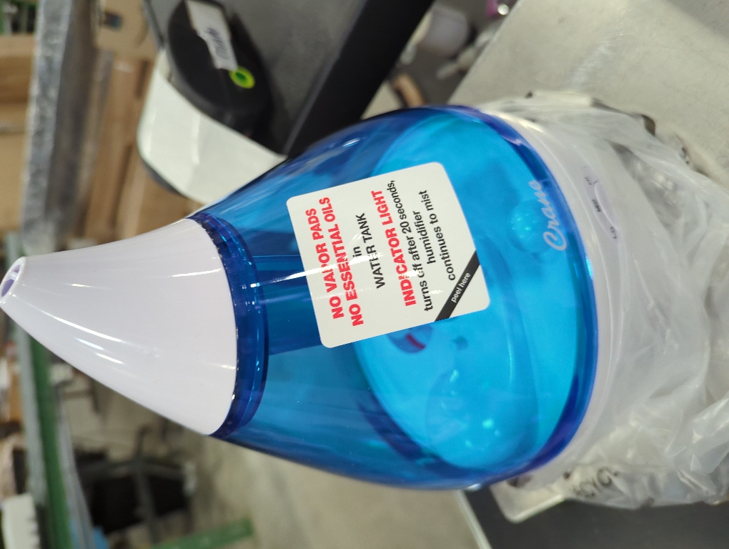 Crane Droplet Ultrasonic Teardrop Cool Mist Air Humidifier, 0.5 Gallon for Bedroom and Office, Blue and White, Nursery Humidifier