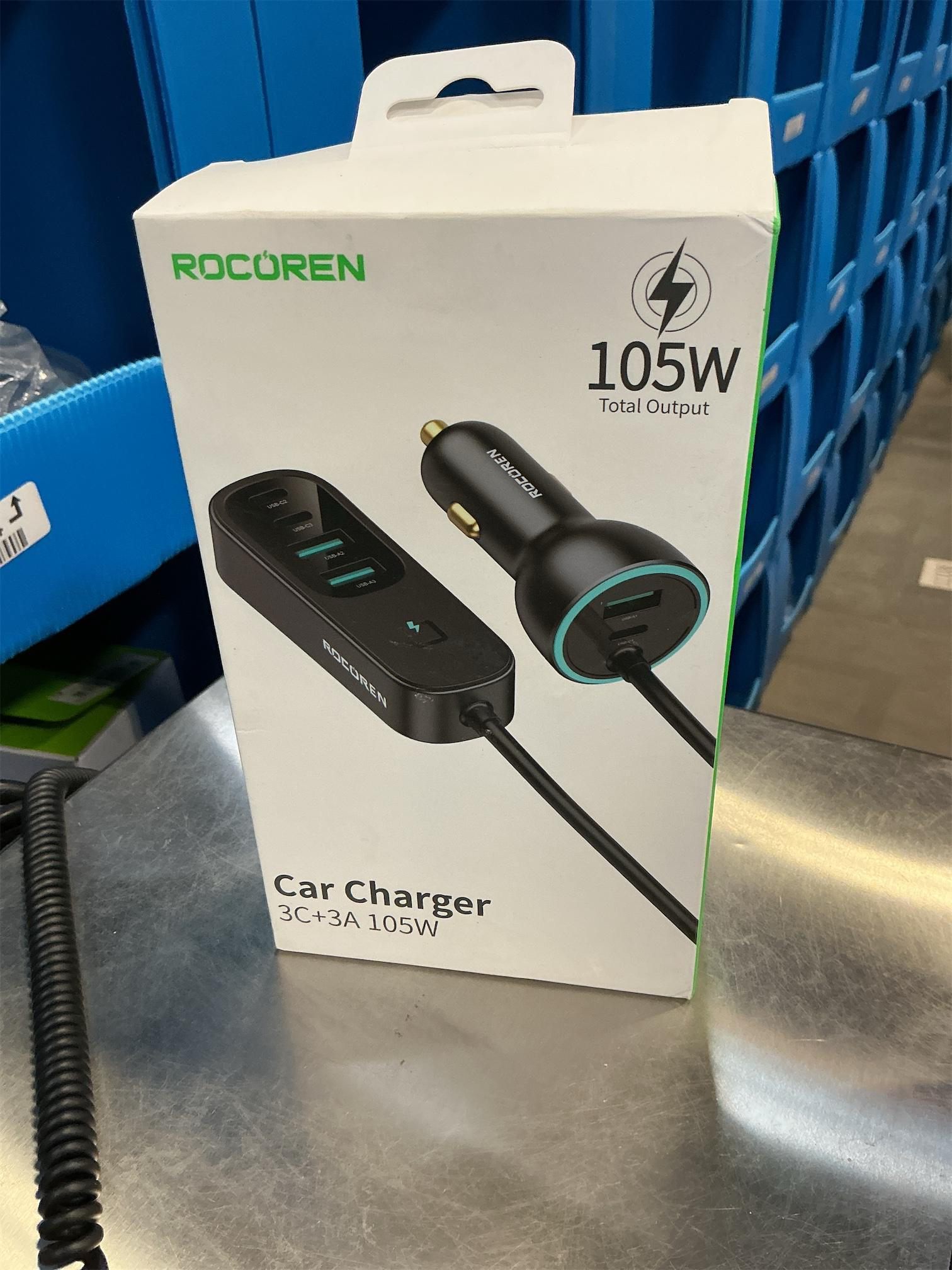 Rocoren 105W 6-Port Multiport Car Charger, PD Fast USB C Car Charger for Multiple Devices,Cigarette Lighter Adapter Car Travel Essentials for Road Trips with 5FT Cable,Car Accessories for iPhone 17/16