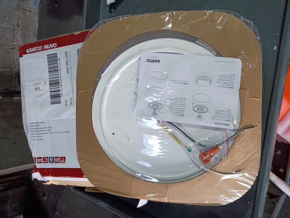 15 in. Beige Contemporary Integrated LED Flush Mount with Fabric Shade and White Acrylic Diffuser (NO TEST)