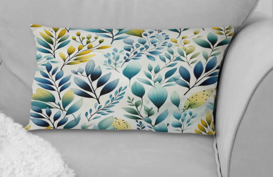 Watercolor Blue Foliage Botanical Pattern - Floral Polyester Pillow