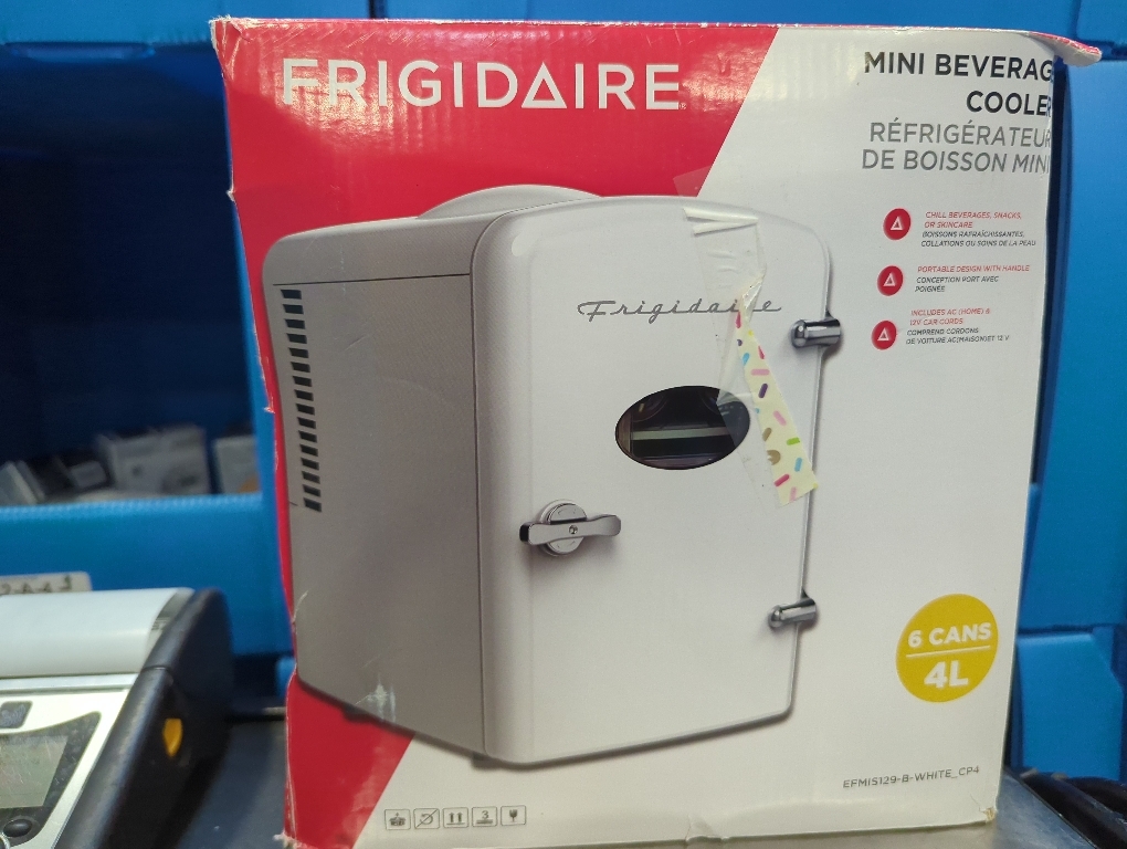 Frigidaire 6 Can/4L Mini Personal Retro Fridge Cooler EFMIS229-Moonbeam, Includes Home and 12V Car Cord, 4-liter capacity chills six 12 oz. soda cans