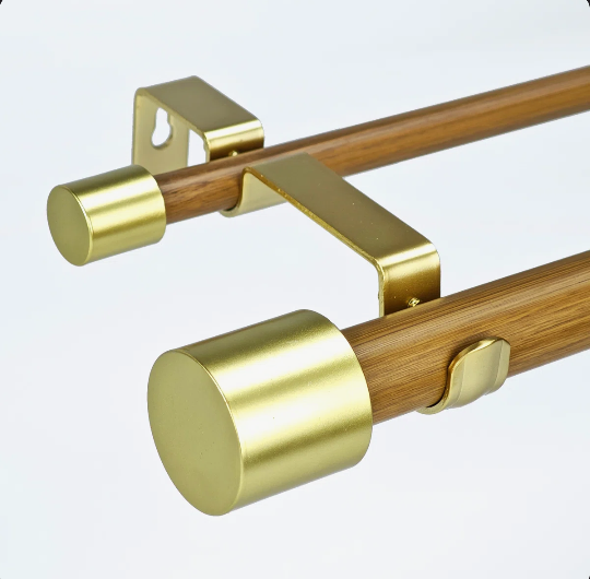 Double Curtain Rod Set 72x144 Natural With Gold Ends