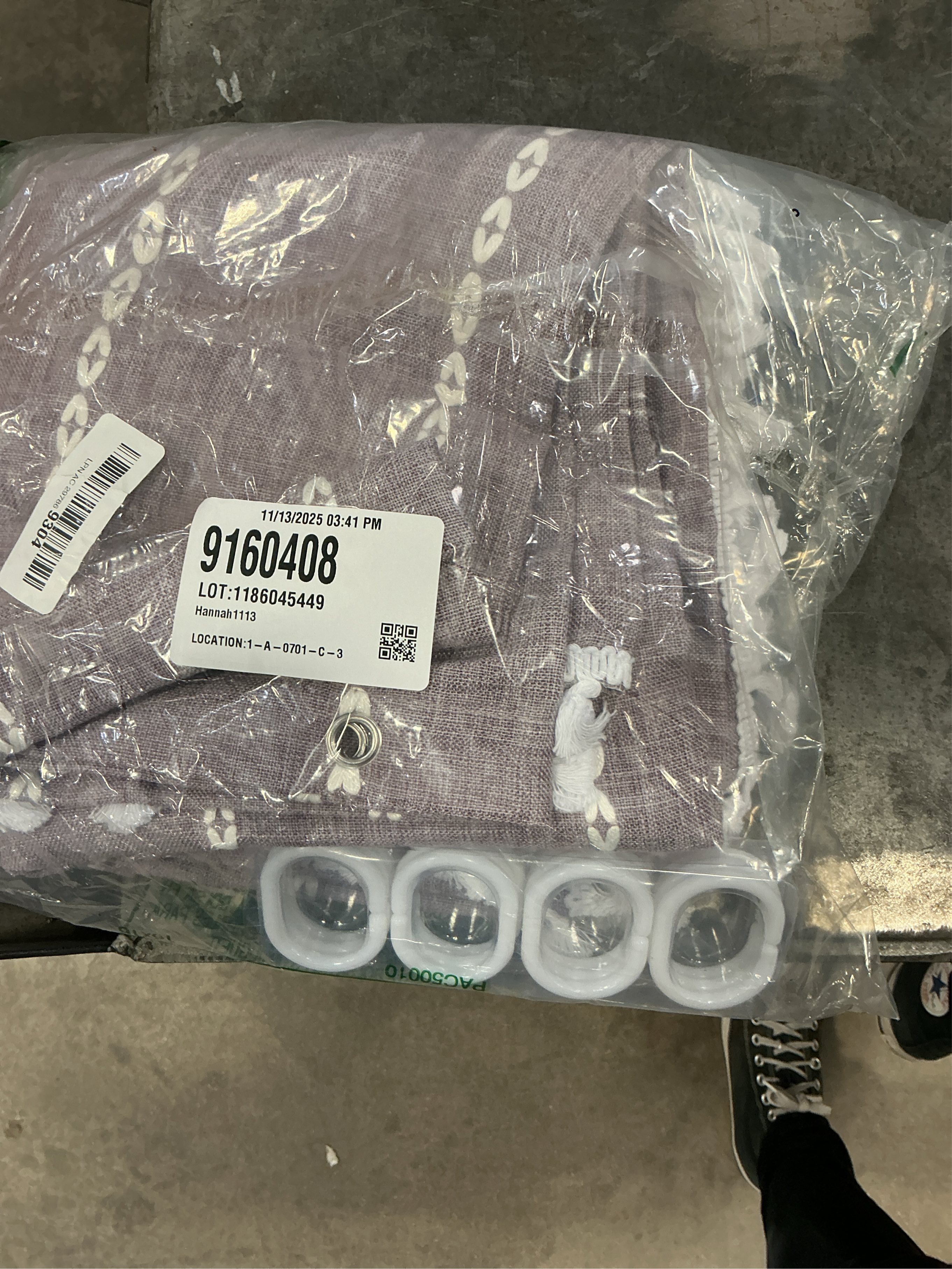 BTTN Boho Farmhouse Shower Curtain, Linen Rustic Weighted Striped Fabric with Tassel, Water Repellent, Modern Bohemian Vintage Country Cloth for Bathroom, Lavender, 72x72