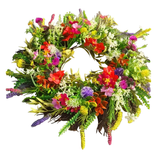 Artificial Flower Wreath, Multi Color Floral Wreath, Spring and Summer Wreath