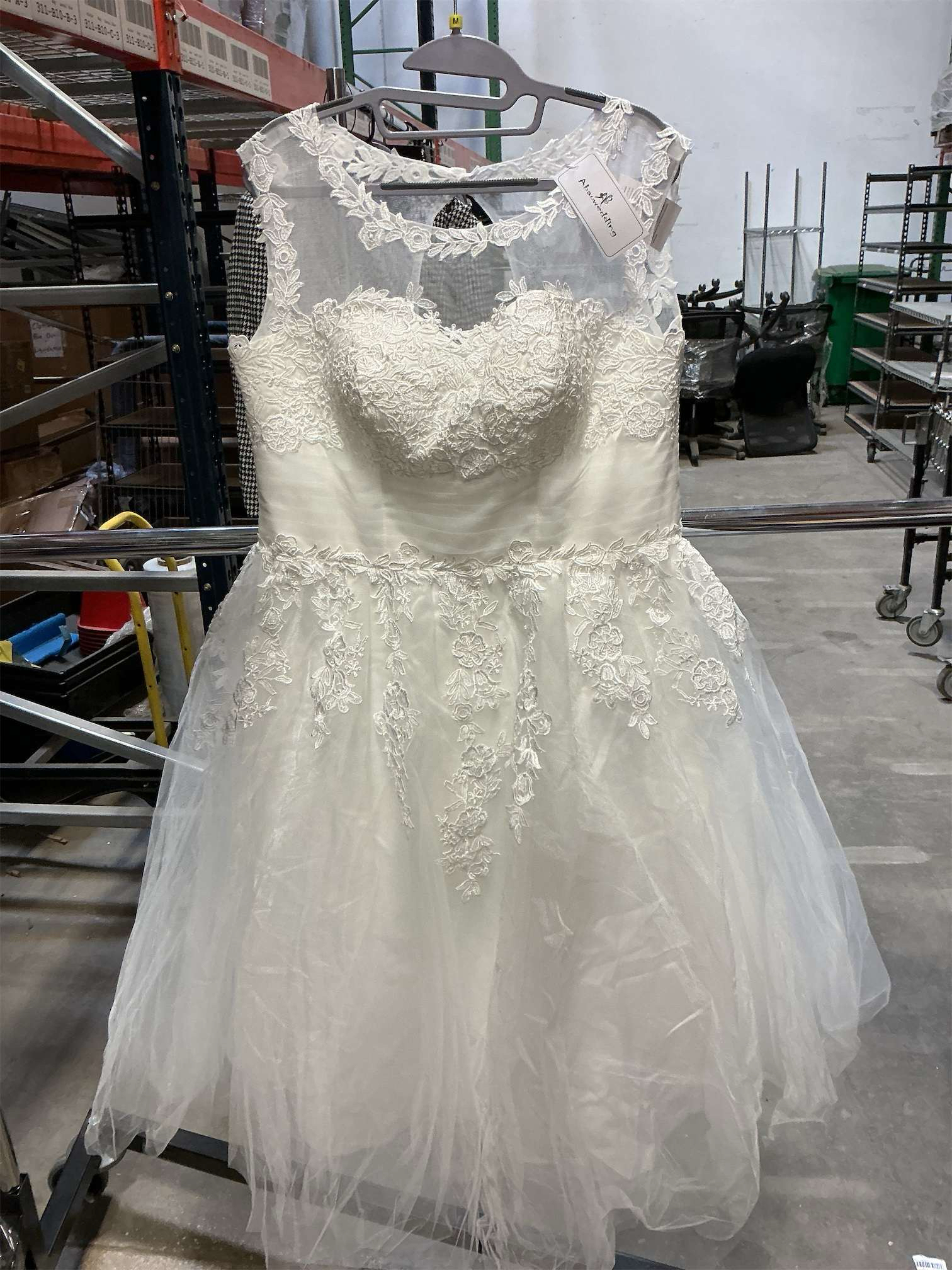 Size 16 Abaowedding Women's Elegant Sheer Vintage Short Lace Wedding Dress for Bride