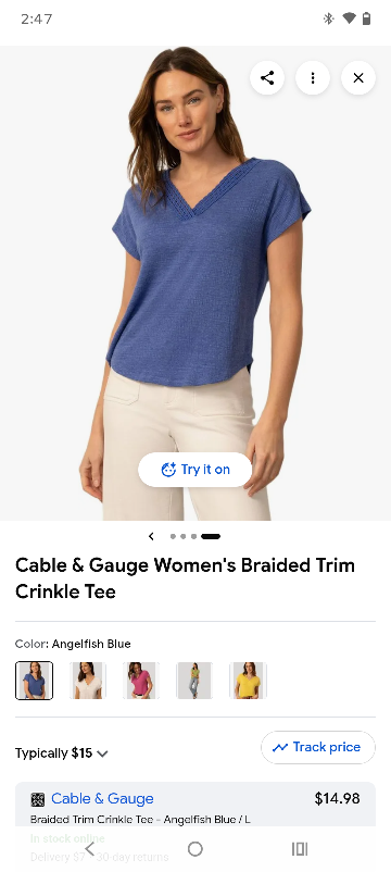 Cable & Gauge Women's Braided Trim Crinkle Tee