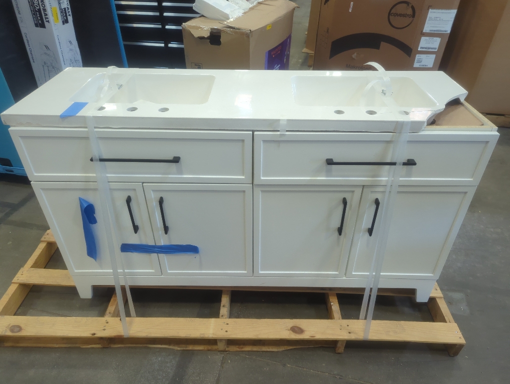 dmg style selections potter 60in true white double sink bathroom vanity with white cultured marble top