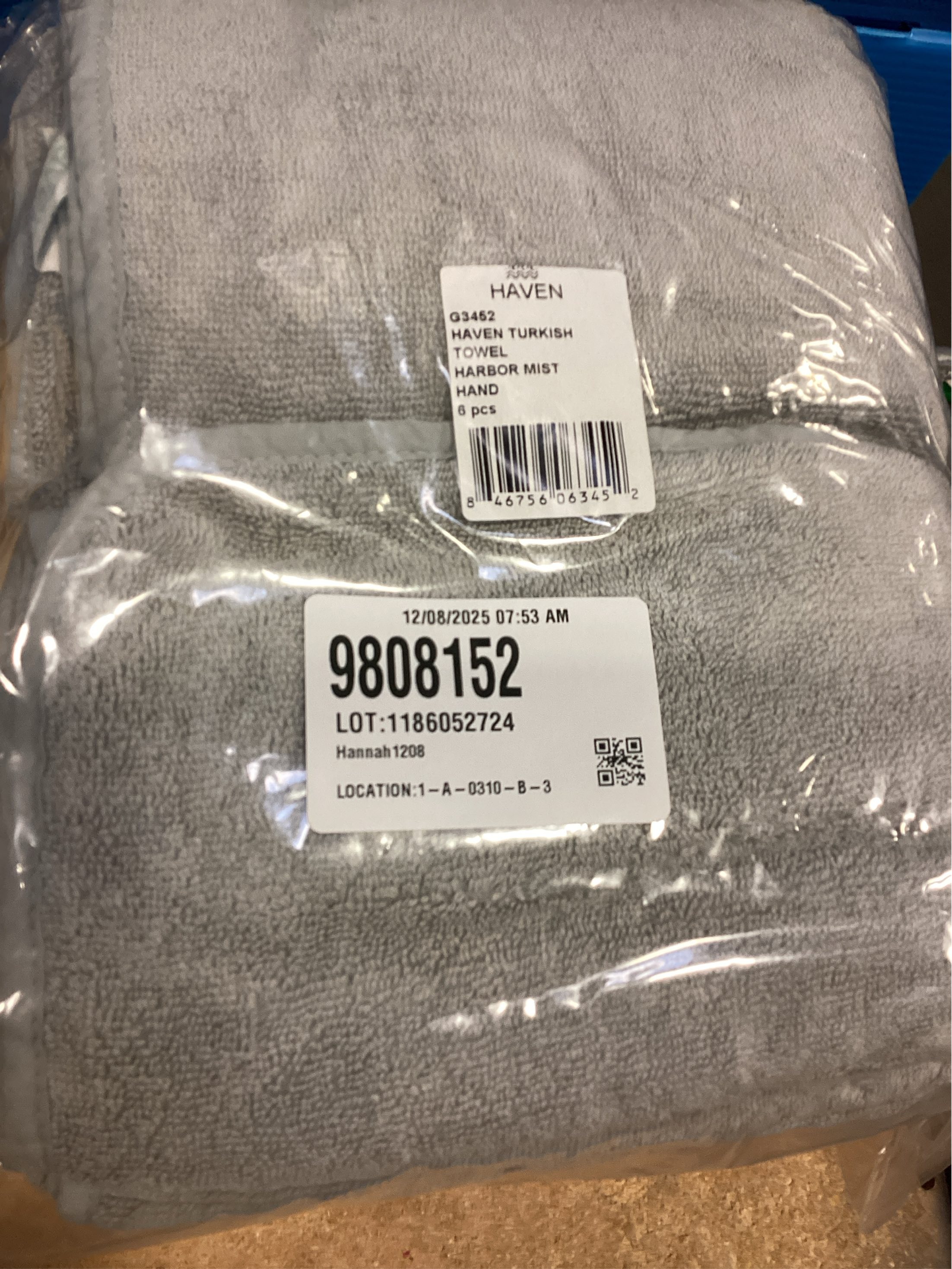 Haven Turkish Cotton Hand Towel in Harbor Mist Grey 6 Pack