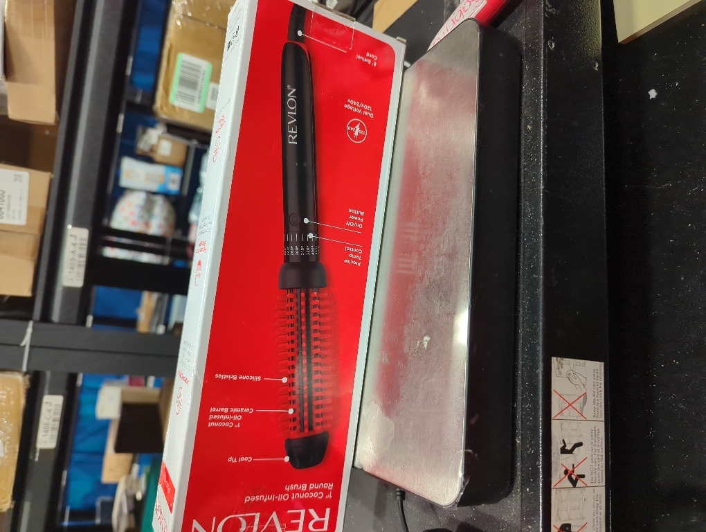 REVLON New and Improved SmoothStay Coconut Oil-Infused Heated Hair Styling Brush | 1” Barrel for Voluminous, Shiny Results (Black/Red)