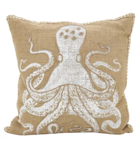 Saro Lifestyle Octopus Down Filled Cotton Jute Throw Pillow