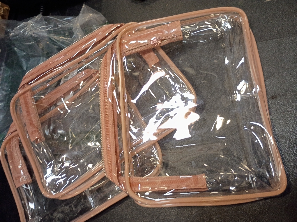 PACKISM TSA Approved Toiletry Bag - Clear Makeup Bag 3 Pack Medium, Quart Size Bag for 3-1-1 Liquids with Metal Smooth Zipper, Travel Makeup Bag for Women Men, Airport Airline Compliant Bag, Rose Pink